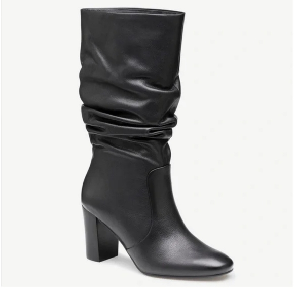 JOHNSTON AND MURPHY CHARLOTTE BLACK LEATHER SLOUCH BOOTS Heel New Women's 9 1/2 - Picture 1 of 4
